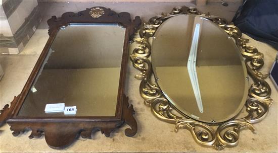 Georgian style fretwork mirror & oval gilt mirror